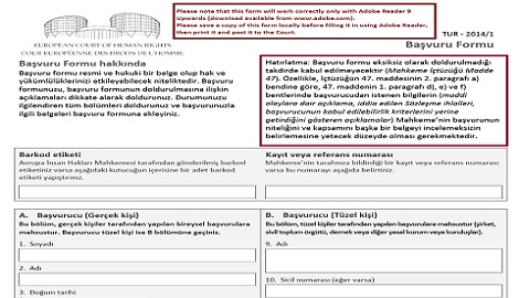 Avrupa İnsan Hakları Mahkemesine Bireysel Başvuru Formu